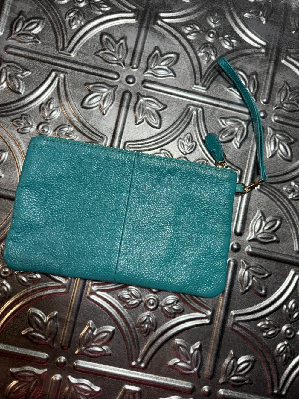 H Butler Teal Leather Wristlet Clutch